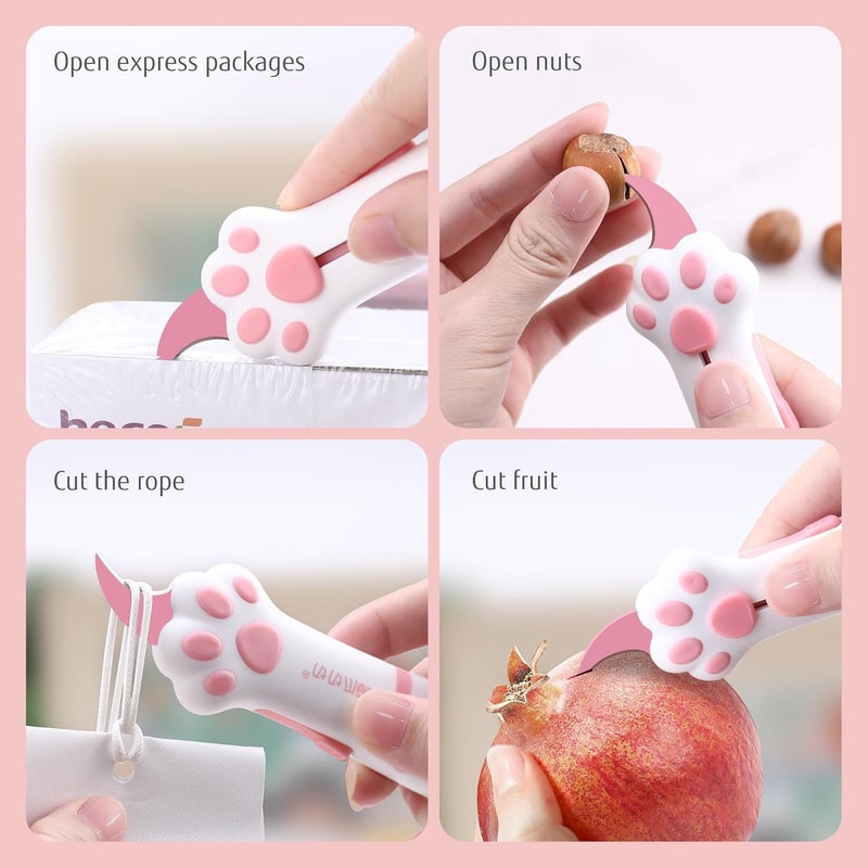 MEOWKIT Cat Paw Box Cutter Retractable with Cat Paw Handle, Multifunctional Knife Set (Pink) - Image 5